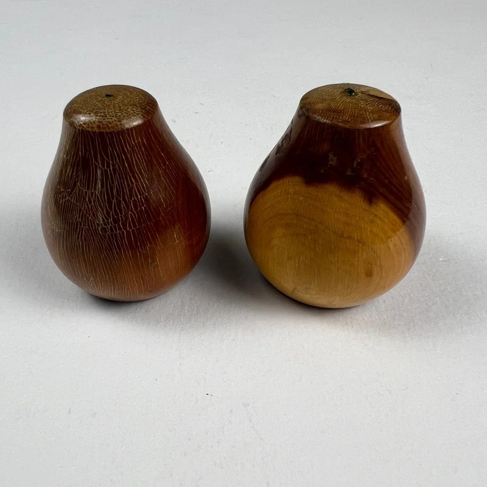 VTG Wooden Salt and Pepper Shakers Brown Wood Sauk Centre MN Souvenir